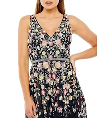Mac Duggal Beaded V-Neck Sleeveless A-Line Midi Dress