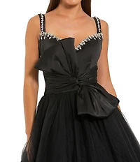 Mac Duggal Bodice Bow Sleeveless Tulle Sweetheart Beaded Neck Ballgown