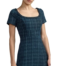 Mac Duggal Boucle Cap Sleeve Beaded Neckline Midi Dress
