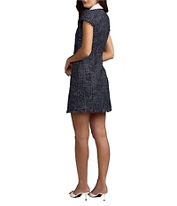 Mac Duggal Boucle Cap Sleeve Flower Details Mini Dress