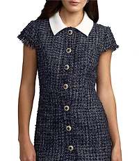 Mac Duggal Boucle Cap Sleeve Flower Details Mini Dress