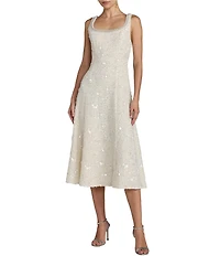 Mac Duggal Boucle Embellished Square Neck A-Line Midi Dress