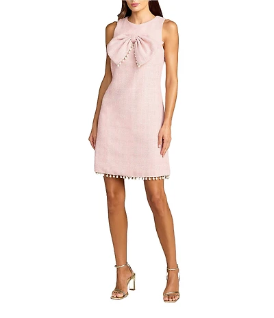 Mac Duggal Boucle Pearl Detail Sheath Dress With Bow