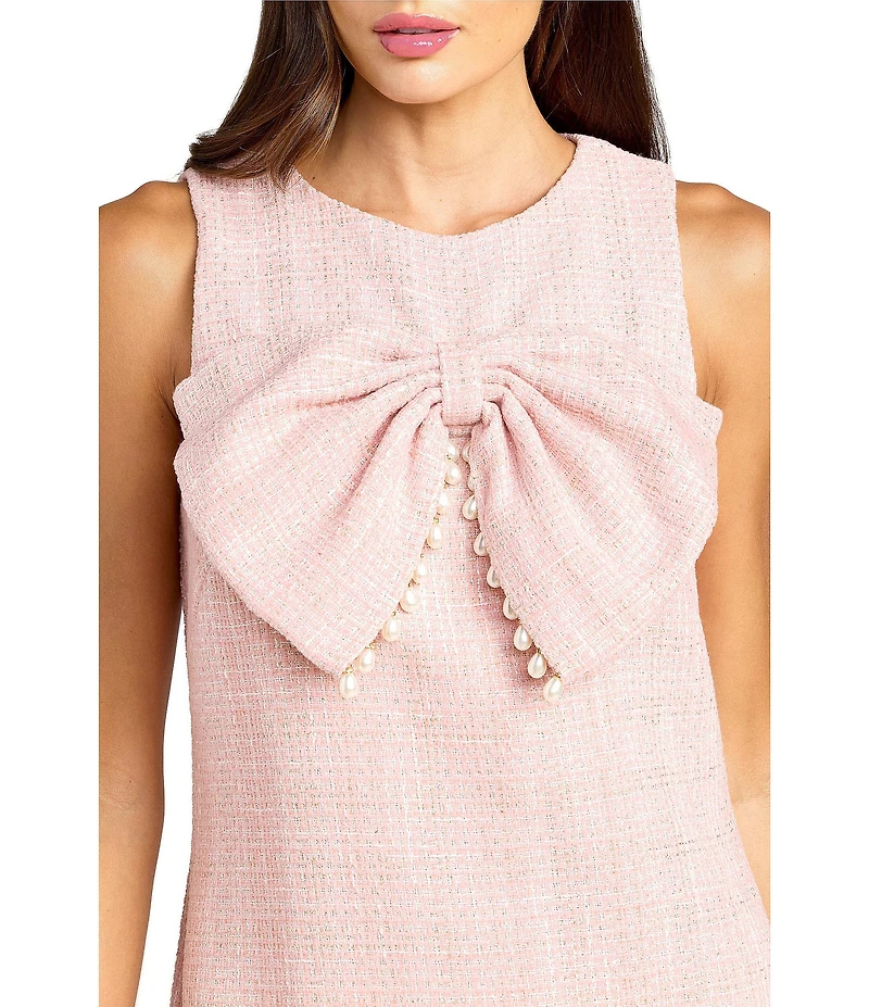 Mac Duggal Boucle Pearl Detail Sheath Dress With Bow
