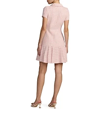 Mac Duggal Boucle Short Sleeve Button Up Pleated Mini Dress