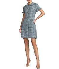 Mac Duggal Boucle Short Sleeve Collared Mini Dress