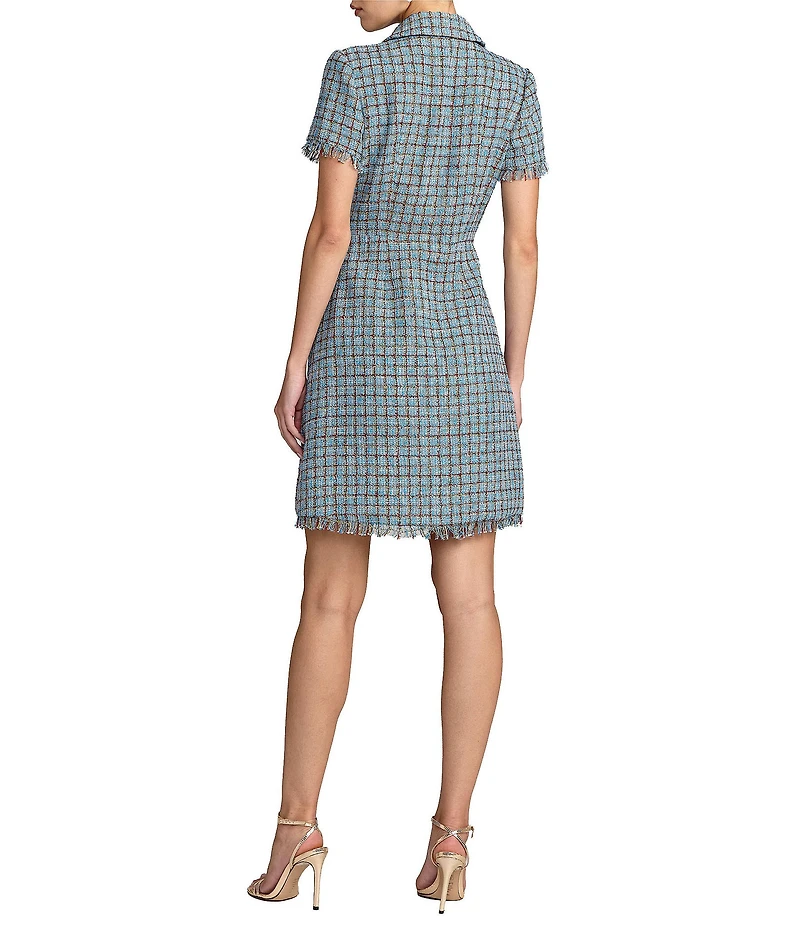 Mac Duggal Boucle Short Sleeve Collared Mini Dress