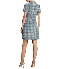 Mac Duggal Boucle Short Sleeve Collared Mini Dress