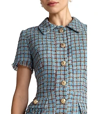 Mac Duggal Boucle Short Sleeve Collared Mini Dress