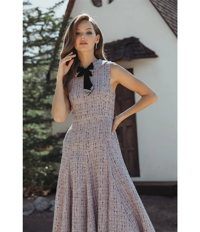 Mac Duggal Boucle Sleeveless A Line Midi Dress