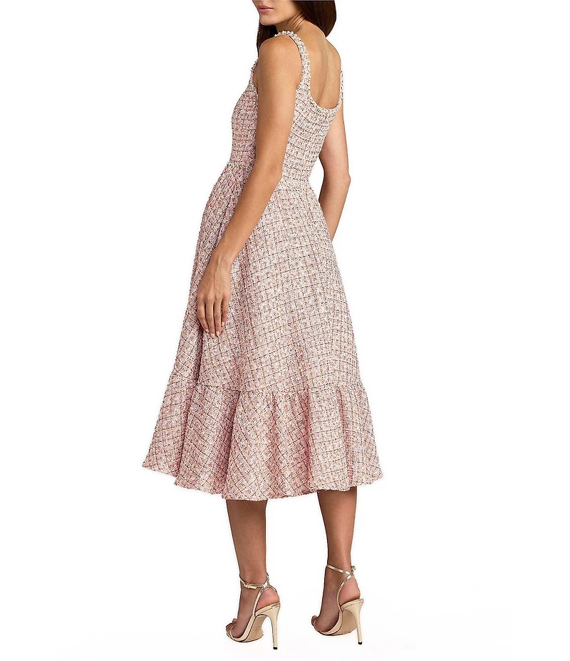 Mac Duggal Boucle Sleeveless A Line Midi Dress With Beading