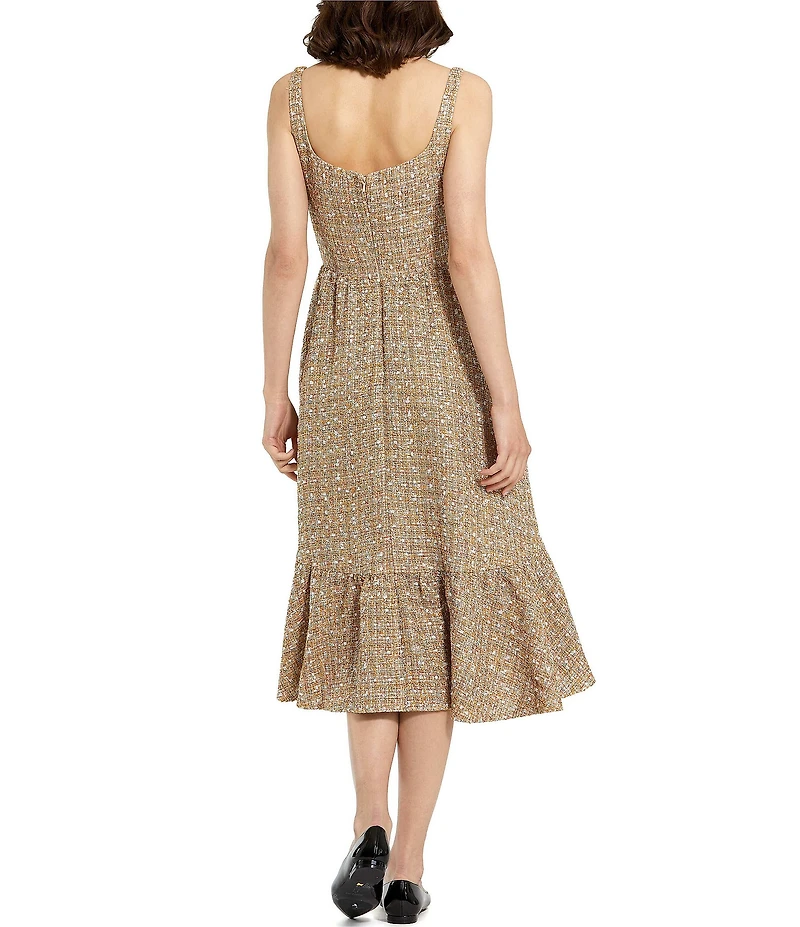 Mac Duggal Boucle Sleeveless Square Neck A-Line Midi Dress