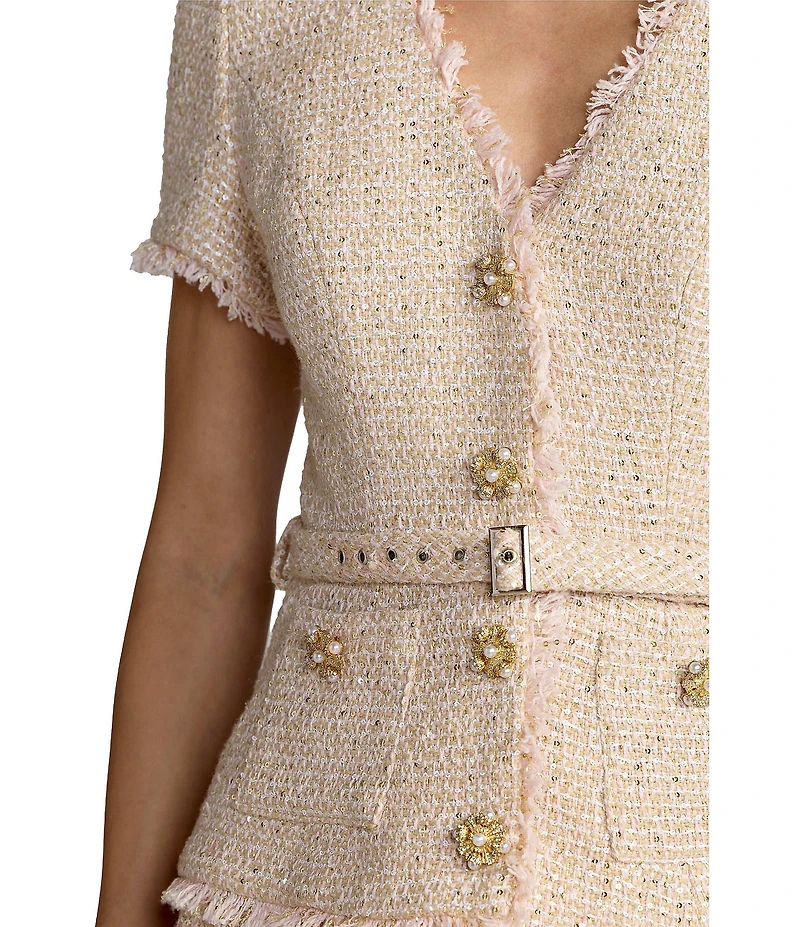 Mac Duggal Boucle Top With Pleated Chiffon Skirt Midi Dress