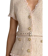 Mac Duggal Boucle Top With Pleated Chiffon Skirt Midi Dress