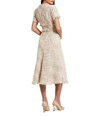 Mac Duggal Boucle Tweed Short Sleeve A-Line Midi Dress