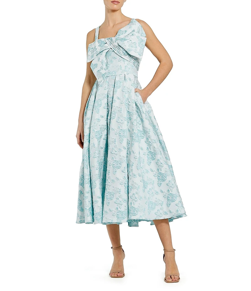 Mac Duggal Bow Front Floral Brocade Fit & Flare Midi Dress