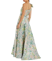 Mac Duggal Bow One Shoulder Bow Detail Brocade A-line Gown