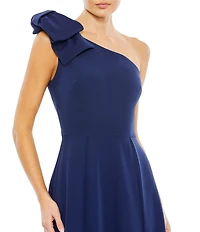 Mac Duggal Bow One Shoulder Front Slit Asymmetrical A-Line Gown