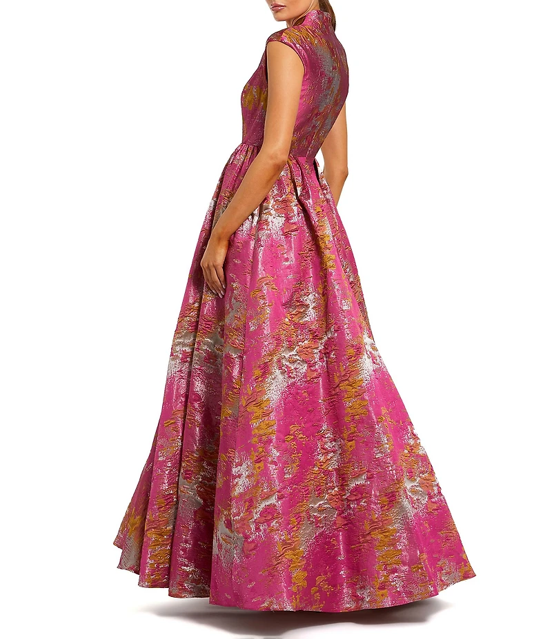 Mac Duggal Brocade Cap Sleeve V-Neck Pocket Ballgown