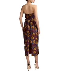 Mac Duggal Brocade Floral Print Strapless Neck Sleeveless Sheath Midi Dress