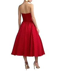 Mac Duggal Brocade Polka Dot Strapless Sleeveless Drop Waist Midi Dress