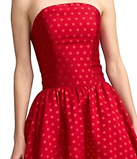 Mac Duggal Brocade Polka Dot Strapless Sleeveless Drop Waist Midi Dress