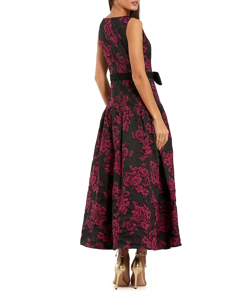 Mac Duggal Brocade Sating Bow Detail Sleeveless Midi Dress