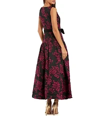 Mac Duggal Brocade Sating Bow Detail Sleeveless Midi Dress