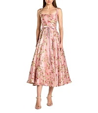 Mac Duggal Brocade Sleeveless A-Line Midi Dress With Pockets