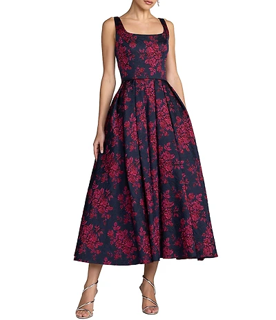 Mac Duggal Brocade Square Neck Midi Dress