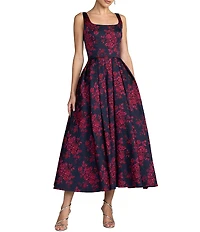 Mac Duggal Brocade Square Neck Midi Dress