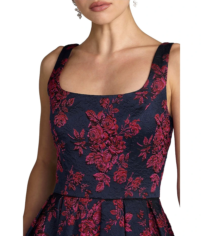 Mac Duggal Brocade Square Neck Midi Dress