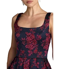 Mac Duggal Brocade Square Neck Midi Dress