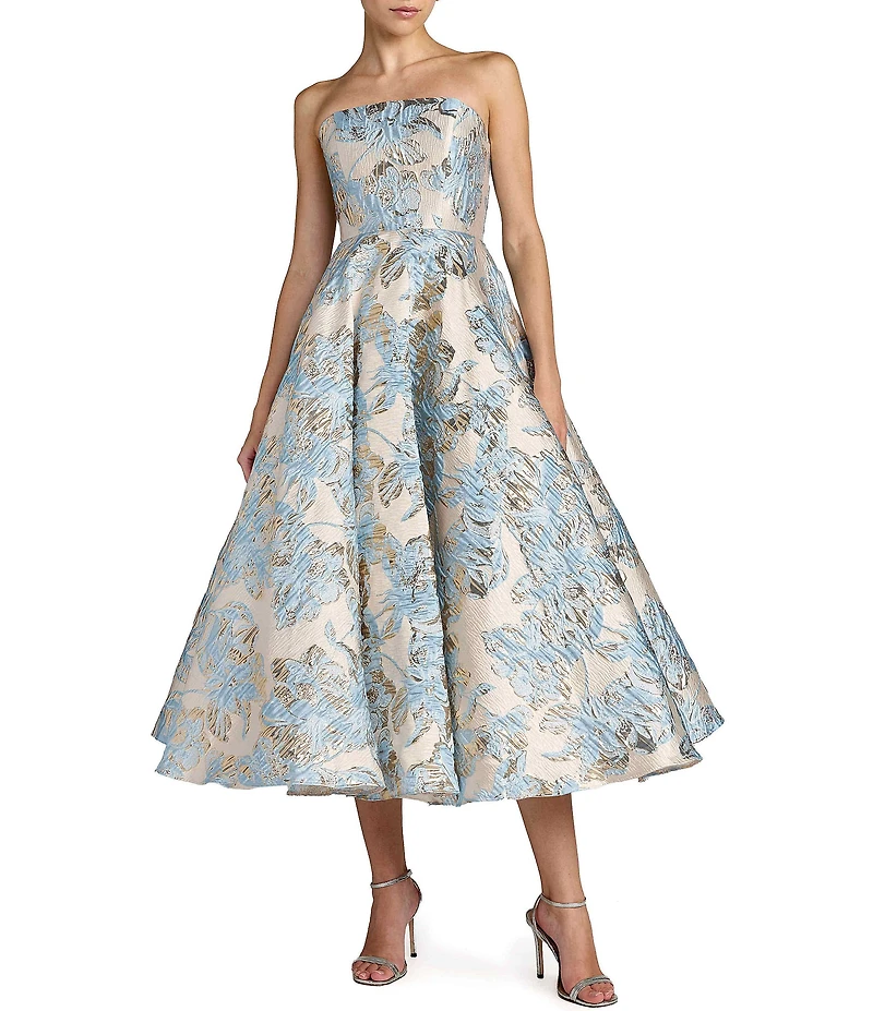 Mac Duggal Brocade Strapless Midi Dress With Pockets