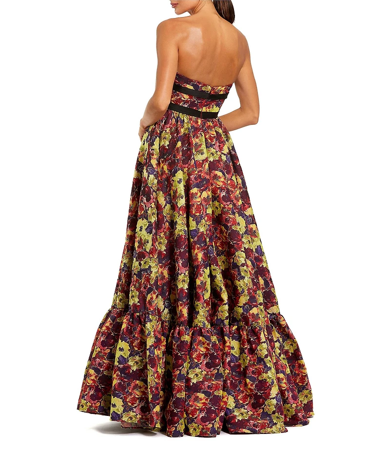Mac Duggal Brocade Strapless Printed Gown