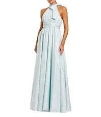 Mac Duggal Brocade Tie Neck Sleeveless A Line Gown