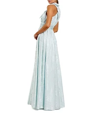 Mac Duggal Brocade Tie Neck Sleeveless A Line Gown