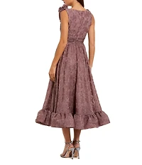 Mac Duggal Burnout Chiffon Sleeveless Cowl Neck Midi Dress