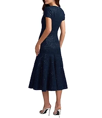 Mac Duggal Cap Sleeve Boucle Button Up Midi Dress