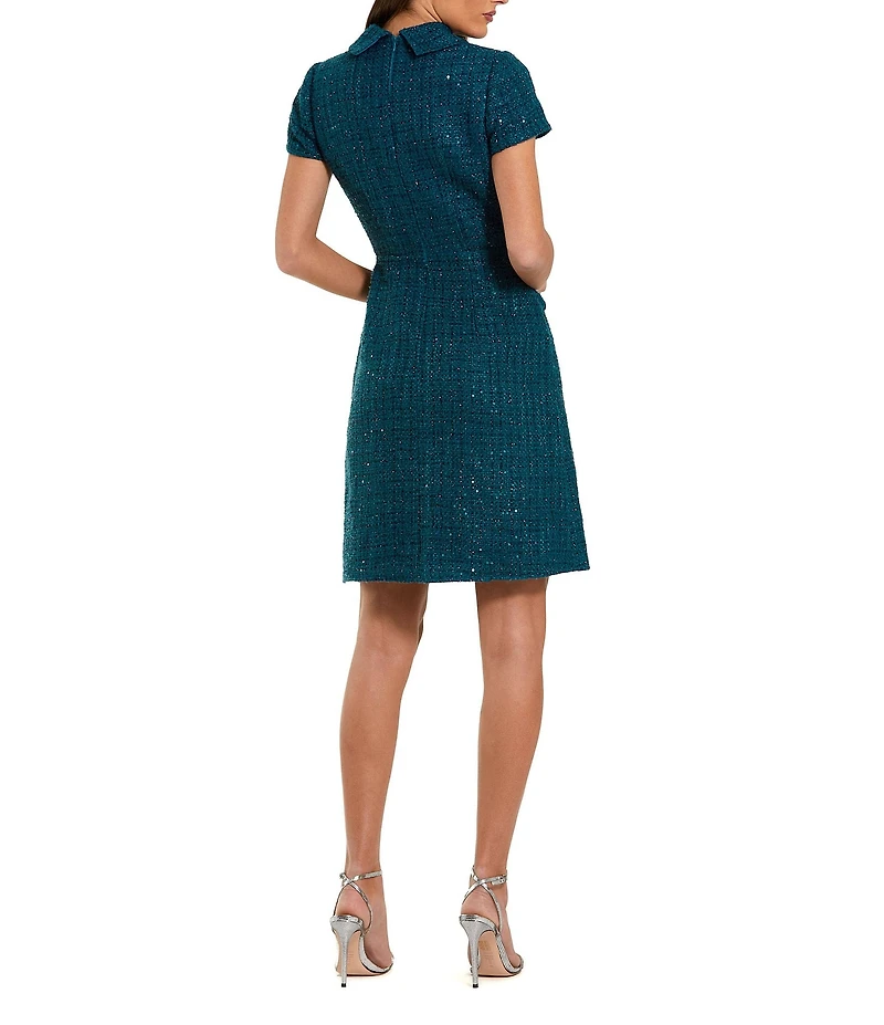 Mac Duggal Cap Sleeve Collared Boucle Button Up Dress