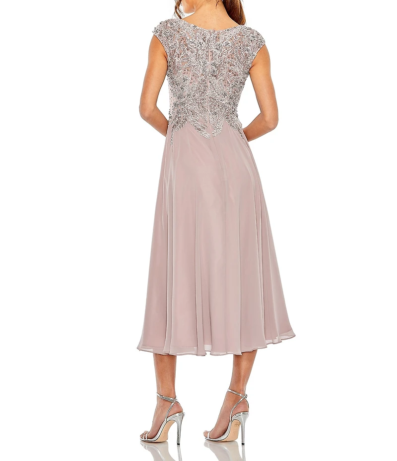 Mac Duggal Cap Sleeve Embellished A Line Midi Dress