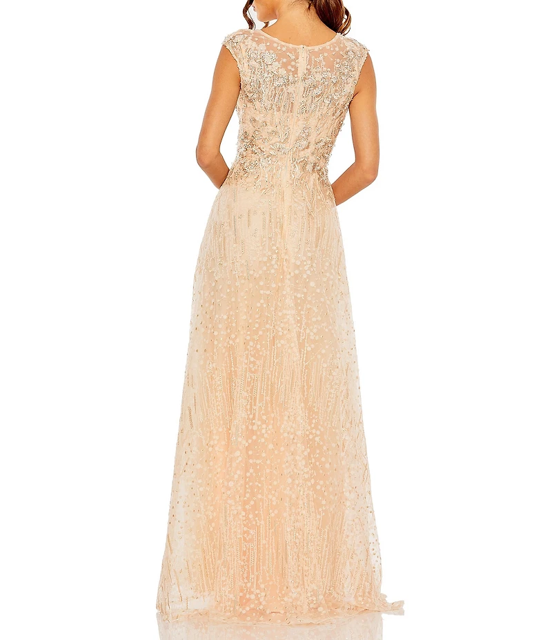 Mac Duggal Cap Sleeve Embellished Lace Embroidered Detail A-Line Gown