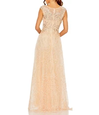 Mac Duggal Cap Sleeve Embellished Lace Embroidered Detail A-Line Gown