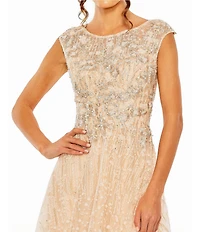 Mac Duggal Cap Sleeve Embellished Lace Embroidered Detail A-Line Gown