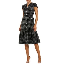 Mac Duggal Cap Sleeve Tweed Sheath Midi Dress