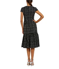 Mac Duggal Cap Sleeve Tweed Sheath Midi Dress