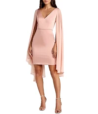 Mac Duggal Cape Sleeve V Neck Fitted Mini Dress