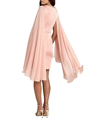 Mac Duggal Cape Sleeve V Neck Fitted Mini Dress