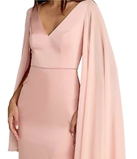 Mac Duggal Cape Sleeve V Neck Fitted Mini Dress