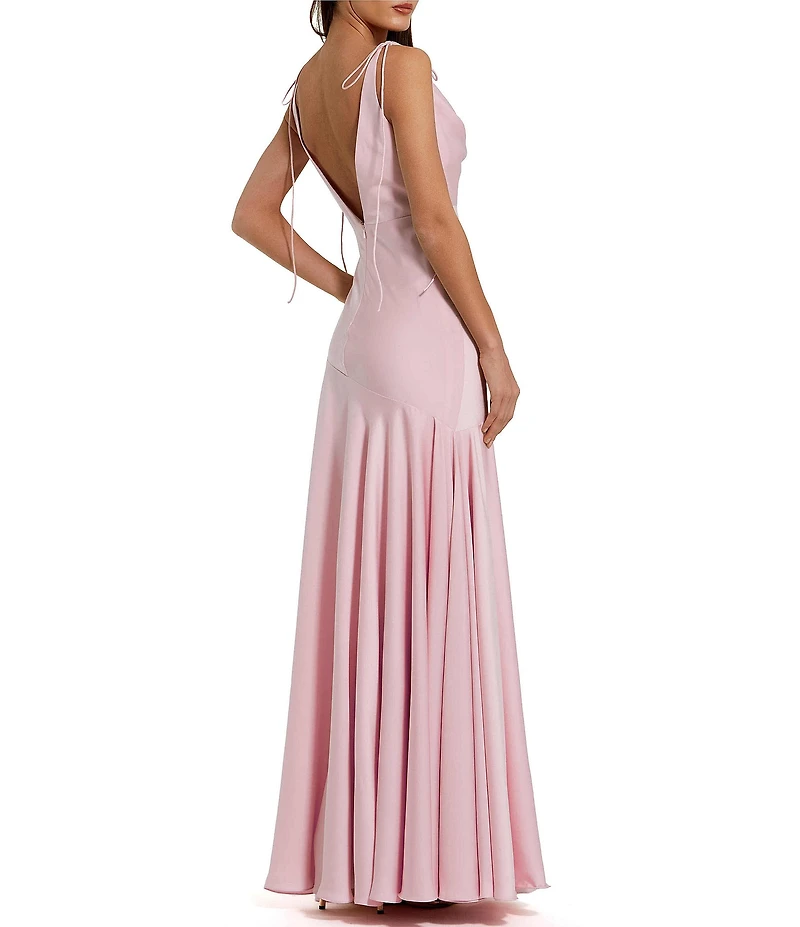 Mac Duggal Charmeuse Cowl Gown With Thin Bow Straps